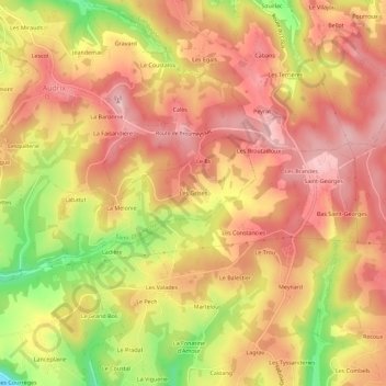 Mapa topográfico Les Grises, altitud, relieve