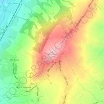 Mapa topográfico Mow Cop, altitud, relieve