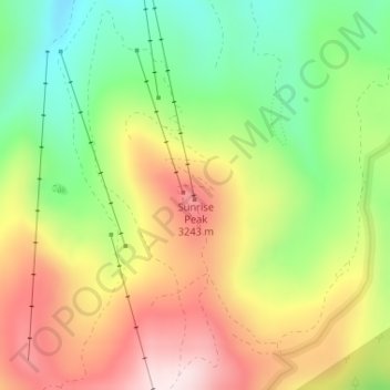 Mapa topográfico Sunrise Peak, altitud, relieve