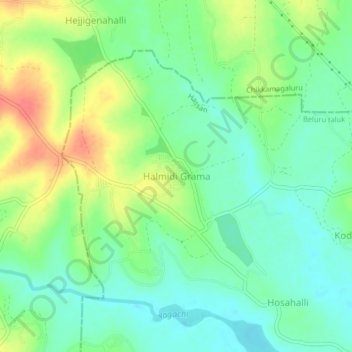Mapa topográfico Halmidi Grama, altitud, relieve