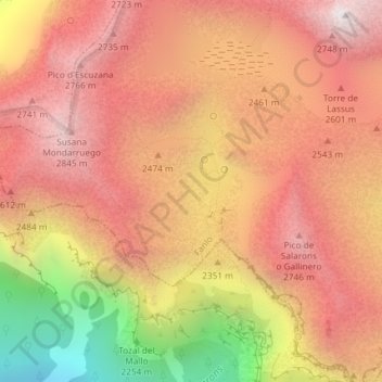 Mapa topográfico Aguas Tuertas, altitud, relieve
