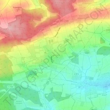 Mapa topográfico Eggingen, altitud, relieve