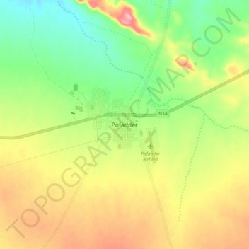 Mapa topográfico Pofadder, altitud, relieve