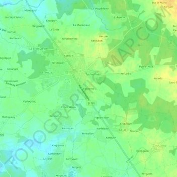Mapa topográfico Kerzerho, altitud, relieve