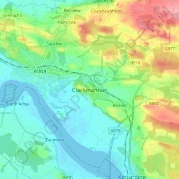 Mapa topográfico Clackmannan, altitud, relieve