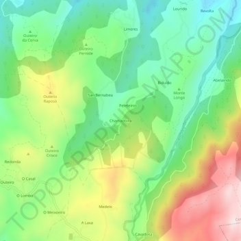 Mapa topográfico Chamadoira, altitud, relieve