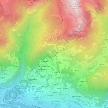 Mapa topográfico Challonge, altitud, relieve