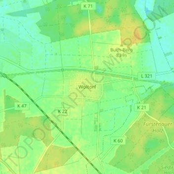Mapa topográfico Woltorf, altitud, relieve