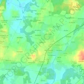 Mapa topográfico Kergounio, altitud, relieve