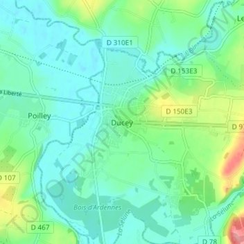 Mapa topográfico Ducey, altitud, relieve