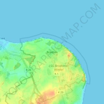 Mapa topográfico Brodten, altitud, relieve