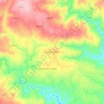 Mapa topográfico Giesteiras Cimeiras, altitud, relieve