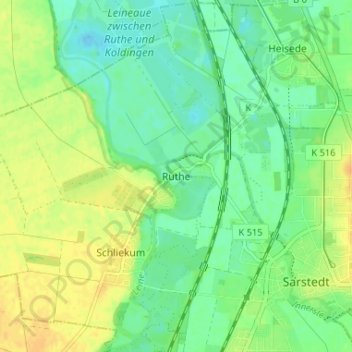 Mapa topográfico Ruthe, altitud, relieve