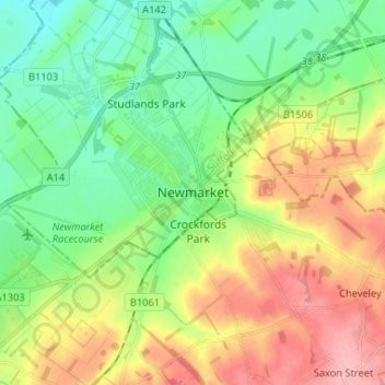 Mapa topográfico Newmarket, altitud, relieve