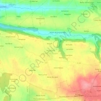 Mapa topográfico Pen Ar Garn, altitud, relieve