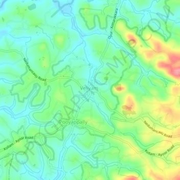 Mapa topográfico Veliyam, altitud, relieve
