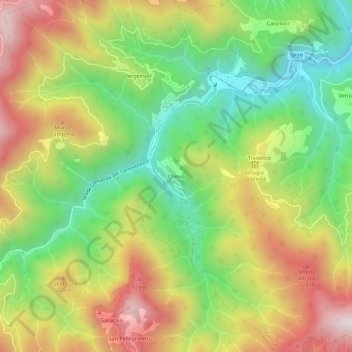 Mapa topográfico Chieva, altitud, relieve