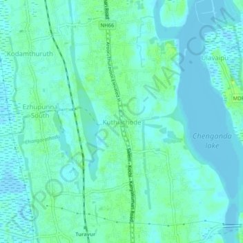 Mapa topográfico Kuthiathode, altitud, relieve
