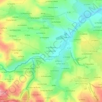 Mapa topográfico La Bidaudière, altitud, relieve