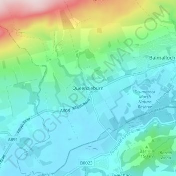 Mapa topográfico Queenzieburn, altitud, relieve