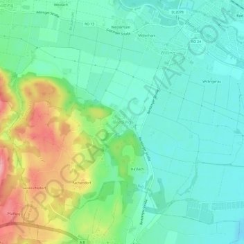 Mapa topográfico Berbling, altitud, relieve