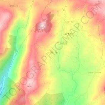 Mapa topográfico Lavandeira, altitud, relieve