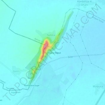 Mapa topográfico Keshwana Rajput, altitud, relieve