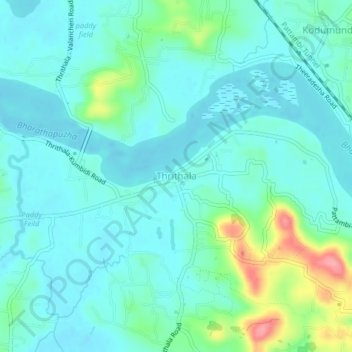 Mapa topográfico Thrithala, altitud, relieve