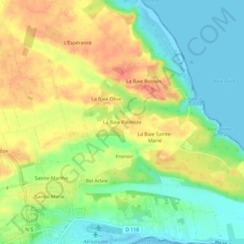 Mapa topográfico La Baie Palmiste, altitud, relieve
