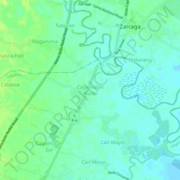 Mapa topográfico Cagamutan Norte, altitud, relieve
