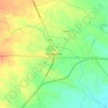 Mapa topográfico Kallakurichi, altitud, relieve
