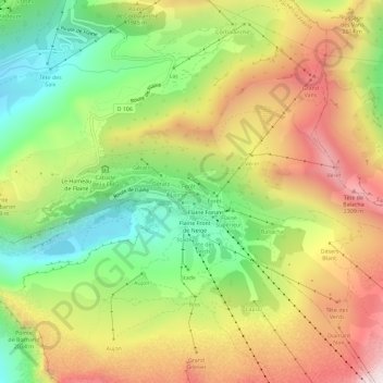 Mapa topográfico Flaine Forêt, altitud, relieve