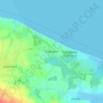 Mapa topográfico Todendorf, altitud, relieve