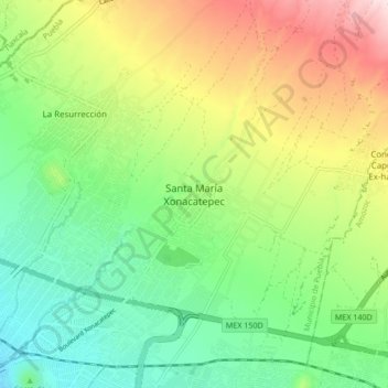 Mapa topográfico Santa María Xonacatepec, altitud, relieve