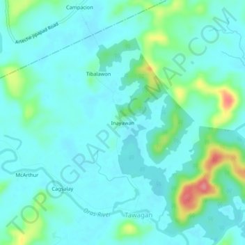 Mapa topográfico Inayawan, altitud, relieve