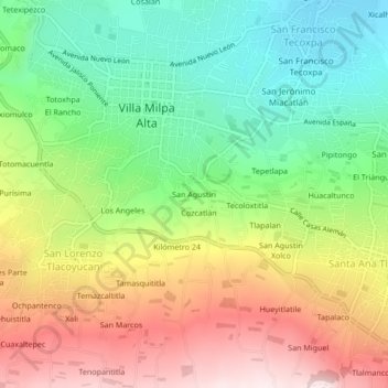 Mapa topográfico San Agustín, altitud, relieve