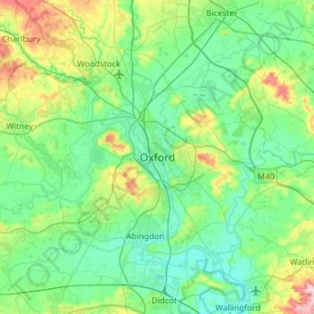 Mapa topográfico Oxford, altitud, relieve