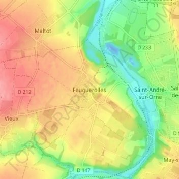 Mapa topográfico Feuguerolles, altitud, relieve