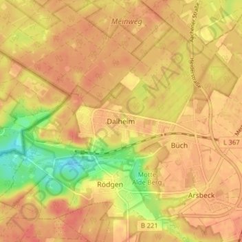 Mapa topográfico Dalheim, altitud, relieve