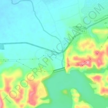 Mapa topográfico Onia, altitud, relieve
