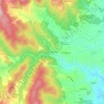 Mapa topográfico Ponte Agli Stolli, altitud, relieve