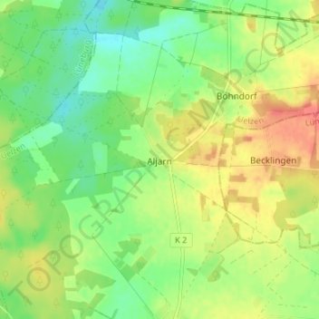 Mapa topográfico Aljarn, altitud, relieve