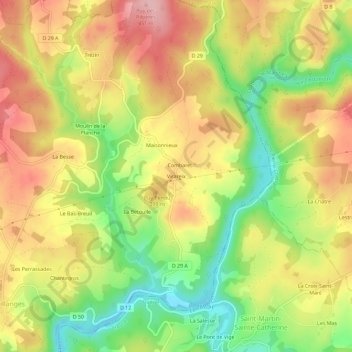 Mapa topográfico Virareix, altitud, relieve