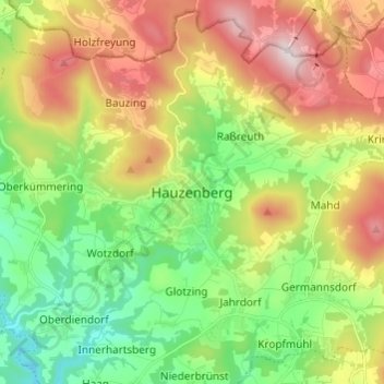 Mapa topográfico Hauzenberg, altitud, relieve