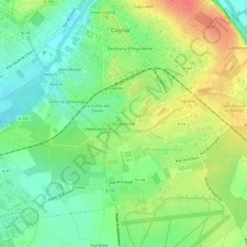 Mapa topográfico Les Quillettes, altitud, relieve