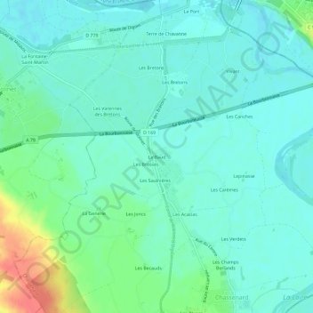 Mapa topográfico Le Baud, altitud, relieve