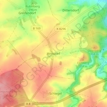 Mapa topográfico Arnsdorf, altitud, relieve