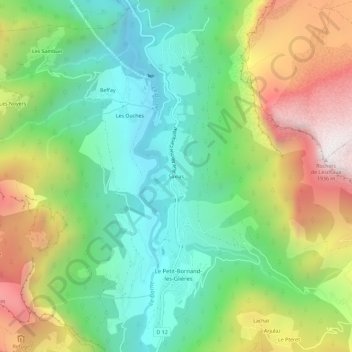 Mapa topográfico Saxias, altitud, relieve
