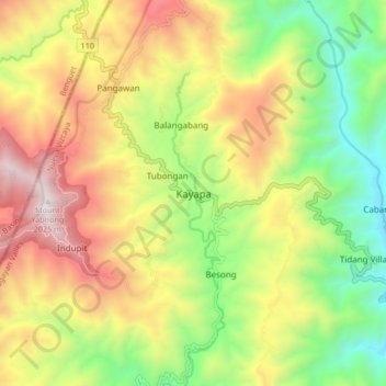 Mapa topográfico Kayapa, altitud, relieve