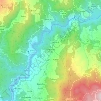 Mapa topográfico Fontelas do Vouga, altitud, relieve